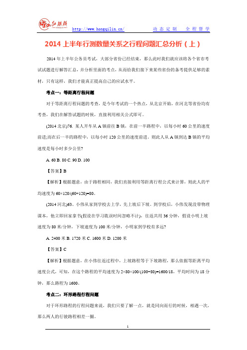 2014上半年行测数量关系之行程问题汇总分析(上)