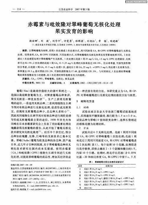 赤霉素与吡效隆对翠峰葡萄无核化处理果实发育的影响