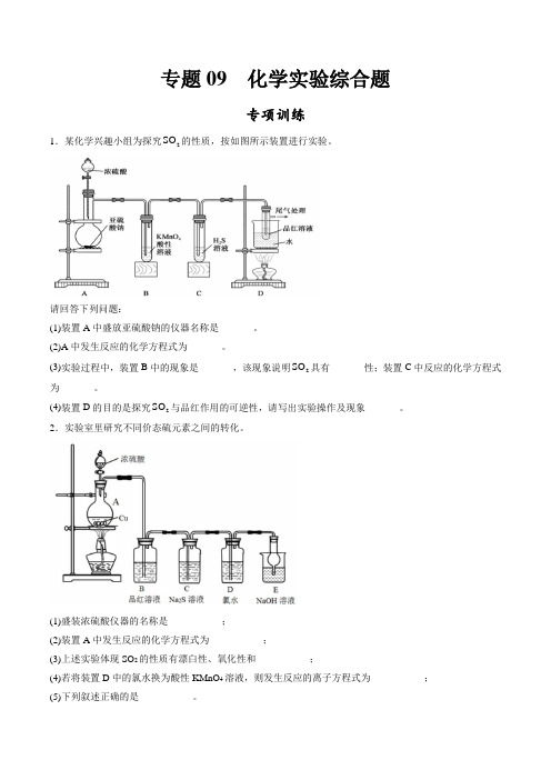 高中化学必修2 专题09 化学实验综合题专项训练新原卷版)