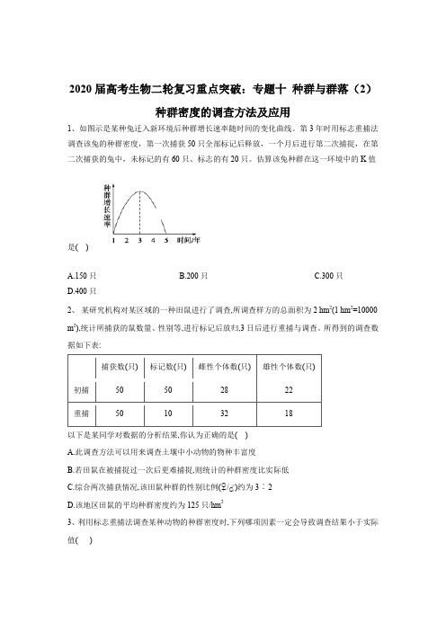 2020届  二轮复习 种群与群落(2)种群密度的调查方法及应用 作业 (全国通用)