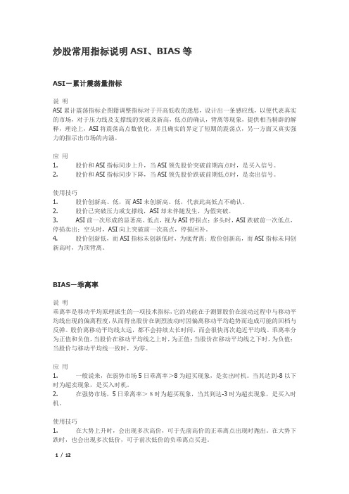 炒股常用指标说明ASI等