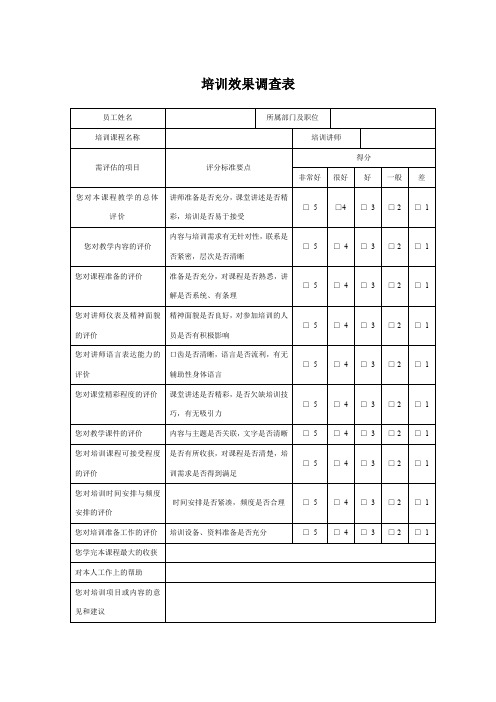 培训效果调查表