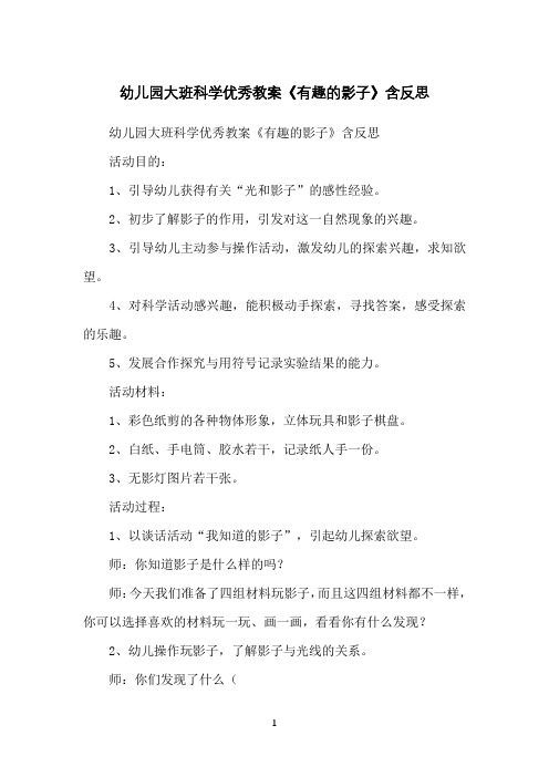 幼儿园大班科学优秀教案《有趣的影子》含反思
