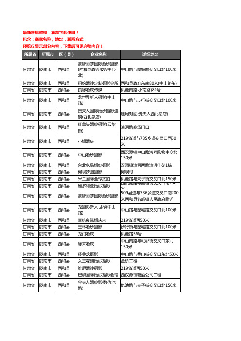 新版甘肃省陇南市西和县婚庆公司企业公司商家户名录单联系方式地址大全23家