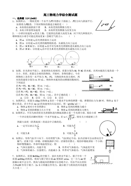 推荐推荐高三物理力学综合测试经典好题(含答案)