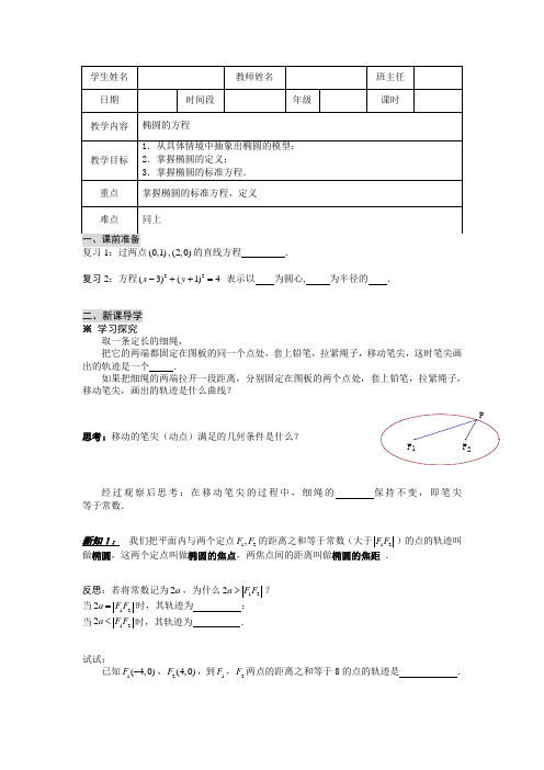 圆锥曲线 1 导学案