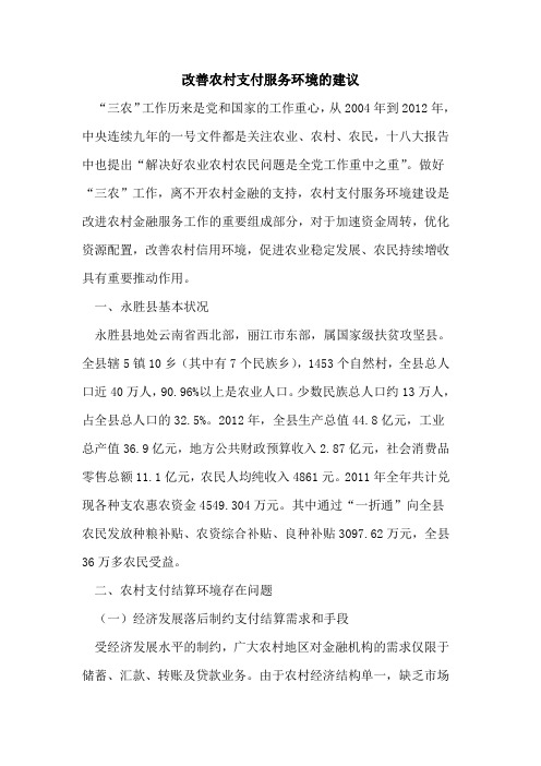 改善农村支付服务环境的建议