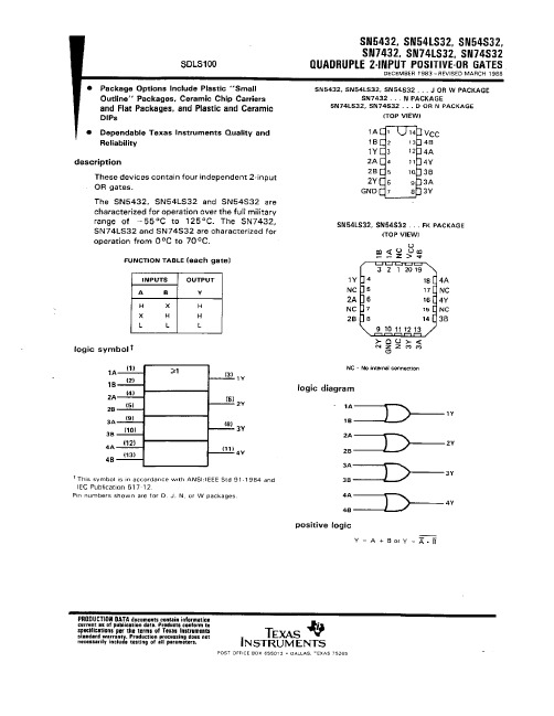 SN54LS32FK中文资料