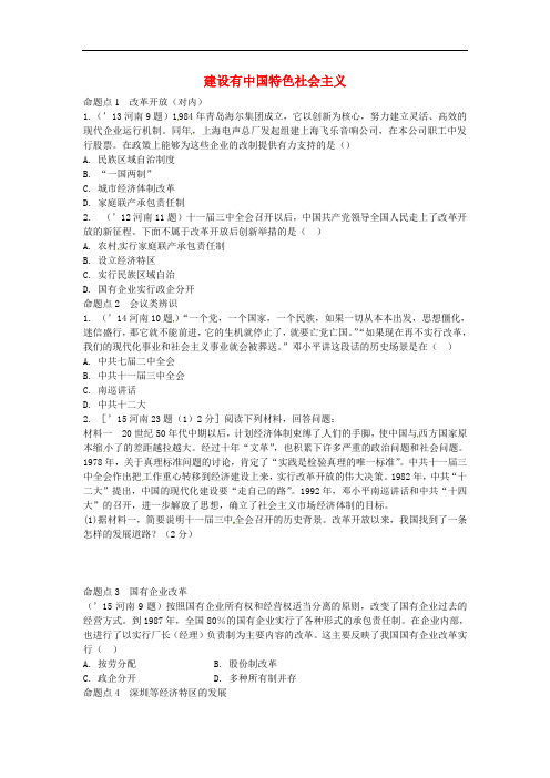 河南中考历史 第一部分 教材知识梳理 主题十 建设有中国特色社会主义试题 新人教版