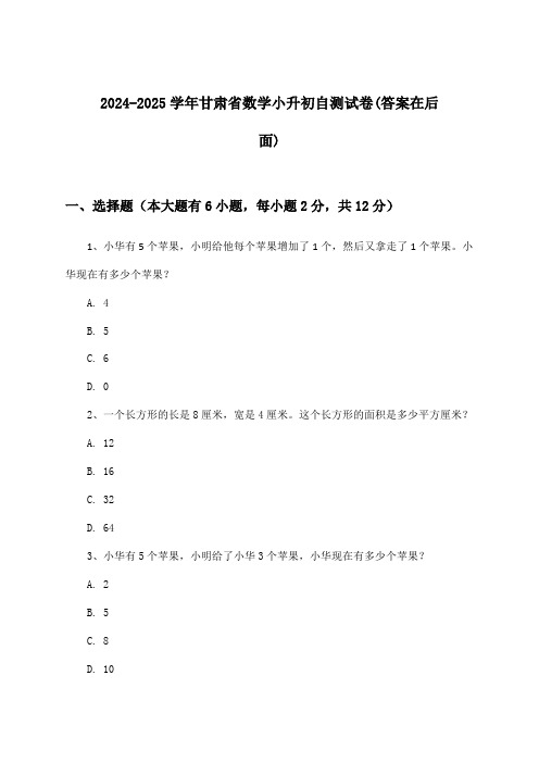 2024-2025学年甘肃省小升初数学试卷及解答参考