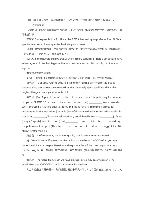 公共英语一级写作论说文模版(A篇)