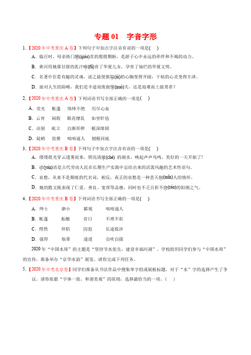 专题01 字音字形-2020年中考语文真题分专题训练(全国通用)(学生版)