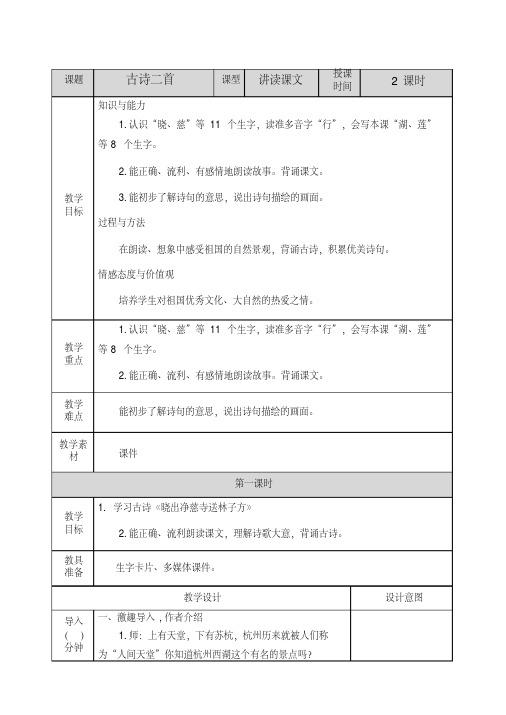 部编人教版二年级语文下册《15古诗二首》教案+课时作业+教学反思+备课素材