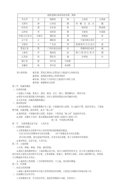 八年级上册地理期末复习提纲(重点归纳)