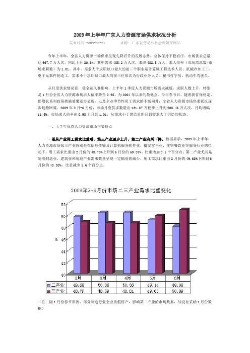 2009年上半年广东人力资源市场供求状况分析