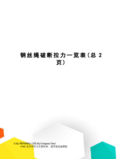 钢丝绳破断拉力一览表