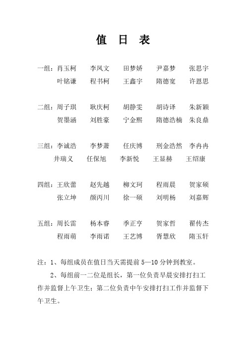 一年级一班卫生分组