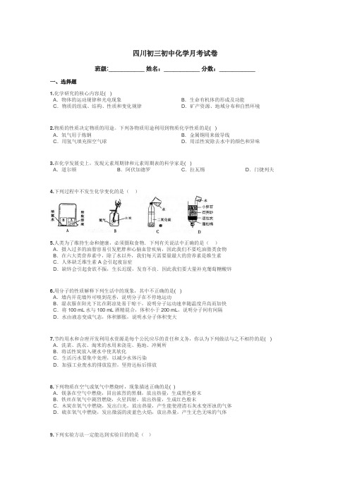 四川初三初中化学月考试卷带答案解析

