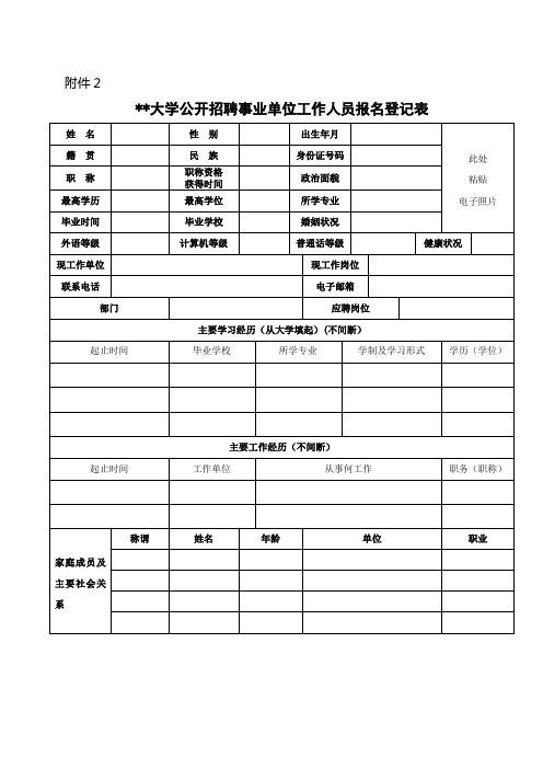 重庆交通大学公开招聘事业单位工作人员报名登记表【模板】