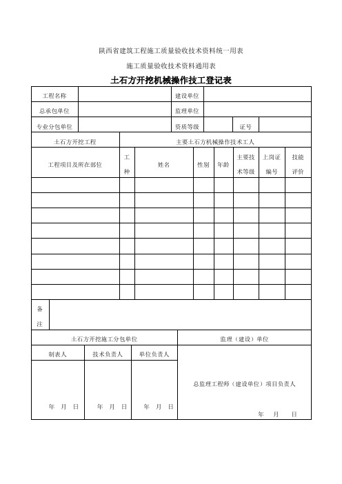 土石方开挖机械操作技工登记表