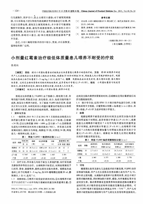 小剂量红霉素治疗极低体质量患儿喂养不耐受的疗效