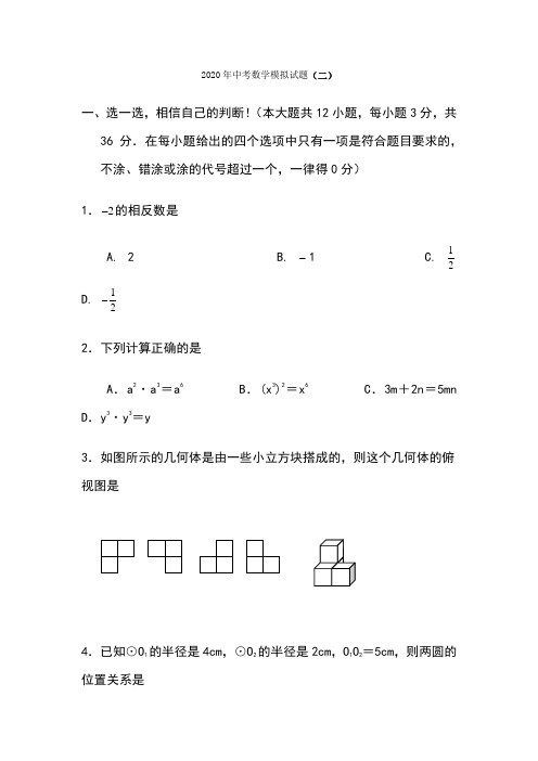 2020中考数学冲刺模拟试题含答案