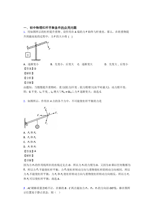 2020-2021物理杠杆平衡的专项培优易错试卷练习题(含答案)及答案