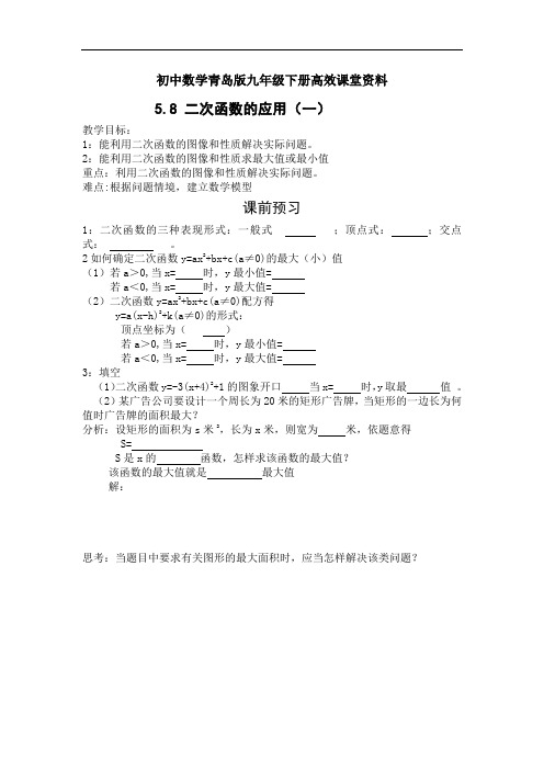 初中数学青岛版九年级下册高效课堂资料265.7《二次函数的应用》(1)教案
