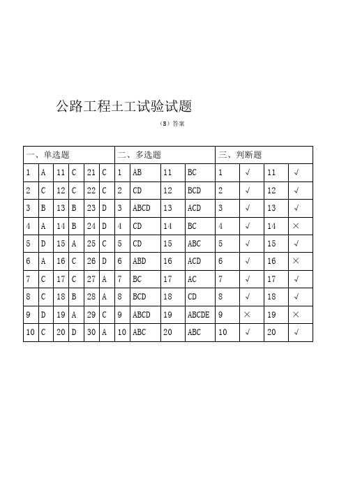 公路工程试验检测工程考试卷(土工B)答案02