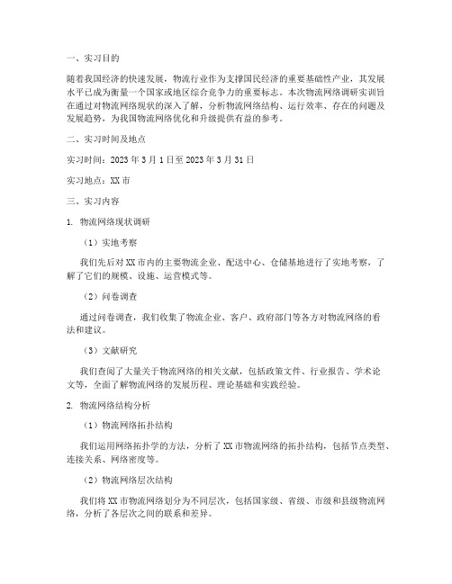 物流网络调研实训报告