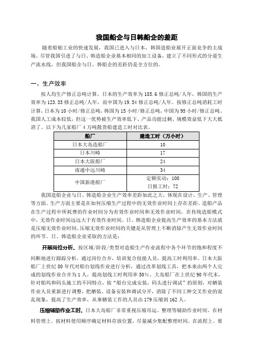 我国船企与日韩船企的差距