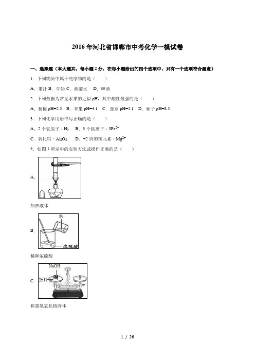 河北省邯郸市2016届中考化学一模试卷(解析版)分析