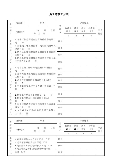 员工绩效考核评分表(标准版)