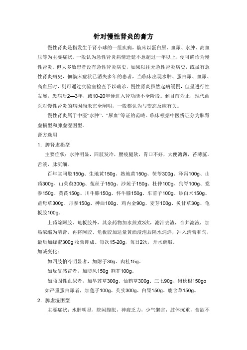针对慢性肾炎的膏方