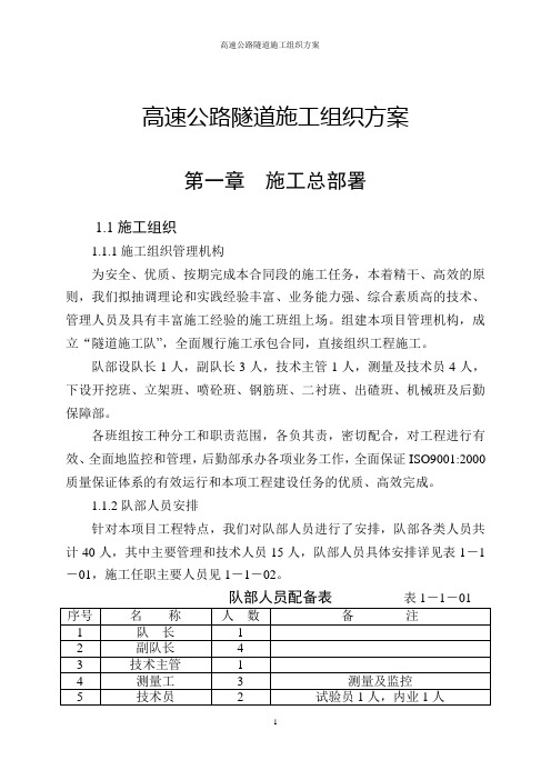 高速公路隧道施工组织方案