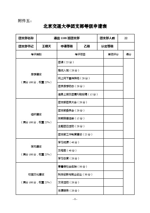 大学团支部等级申请表