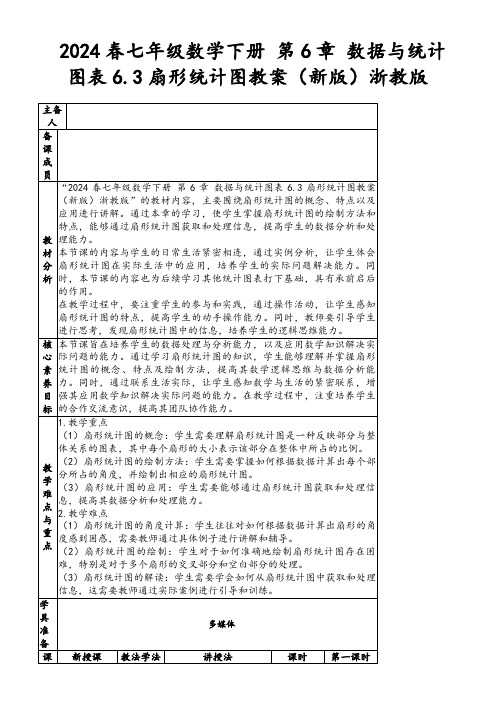 2024春七年级数学下册第6章数据与统计图表6.3扇形统计图教案(新版)浙教版