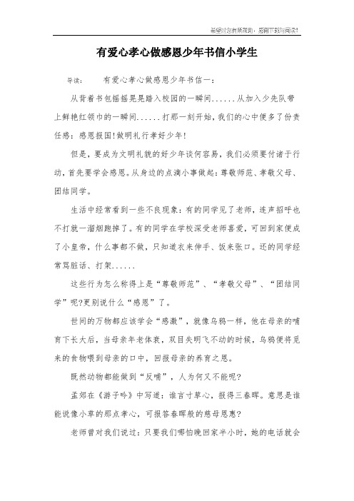 有爱心孝心做感恩少年书信小学生