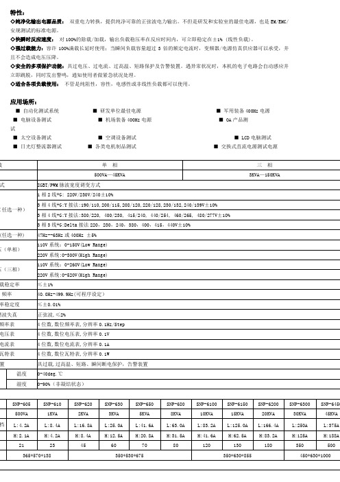 变频电源参数规格