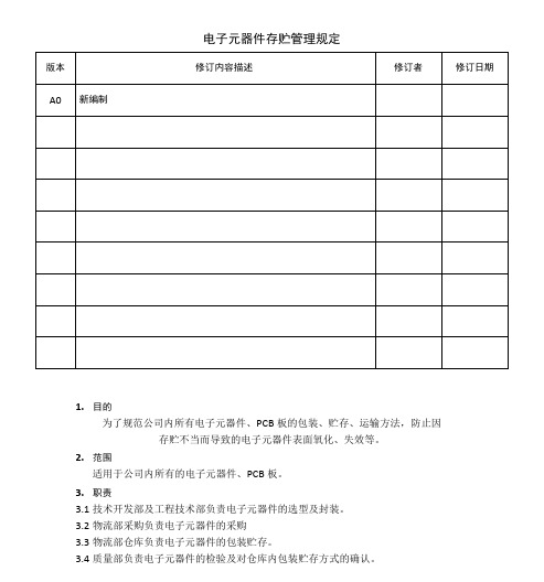 电子元器件存贮管理规定