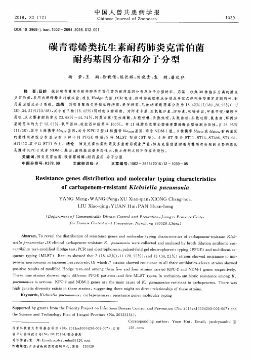 碳青霉烯类抗生素耐药肺炎克雷伯菌耐药基因分布和分子分型