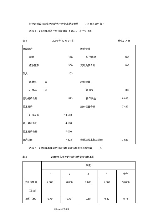 预算编制习题(附答案)