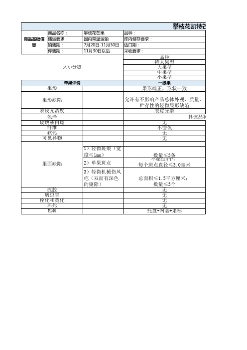芒果水果选果分级标准