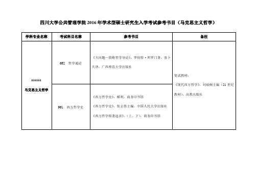 四川大学公共管理学院2016年学术型硕士研究生入学考试参考