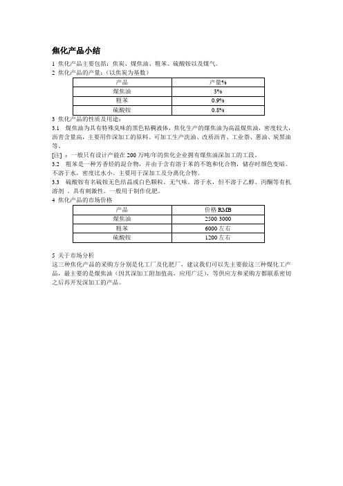 焦化产品性质及用途