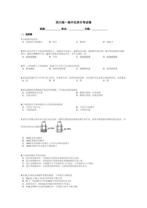 四川高一高中化学月考试卷带答案解析
