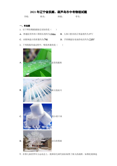 2021年辽宁省抚顺、葫芦岛市中考物理试题