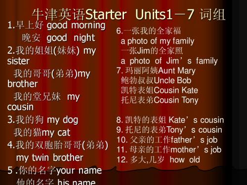 牛津英语Starter  Units1-7 词组