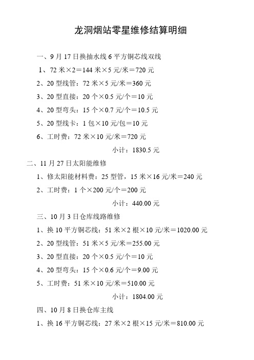 烟草零星维修决算