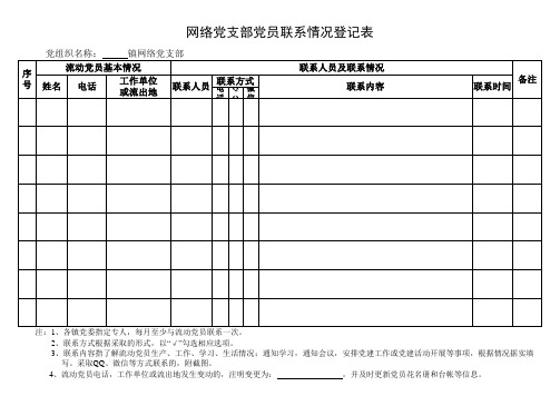 网络党支部党员联系情况登记表